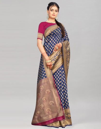 Navy Blue Weaving Silk Saree