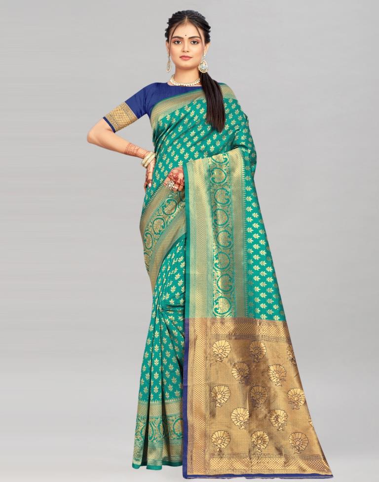 Rama Green Weaving Silk Saree