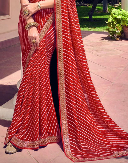 Red & White Leheriya Printed Georgette Saree | Sudathi