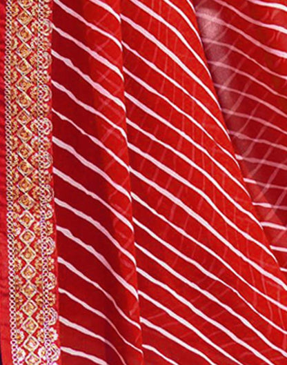Red & White Leheriya Printed Georgette Saree | Sudathi