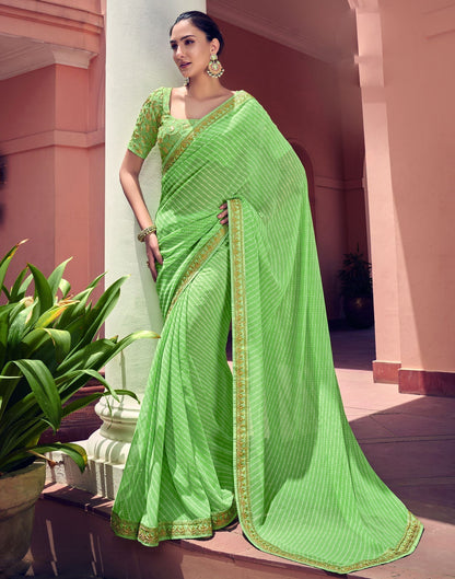Light Green Leheriya Printed Georgette Saree | Sudathi
