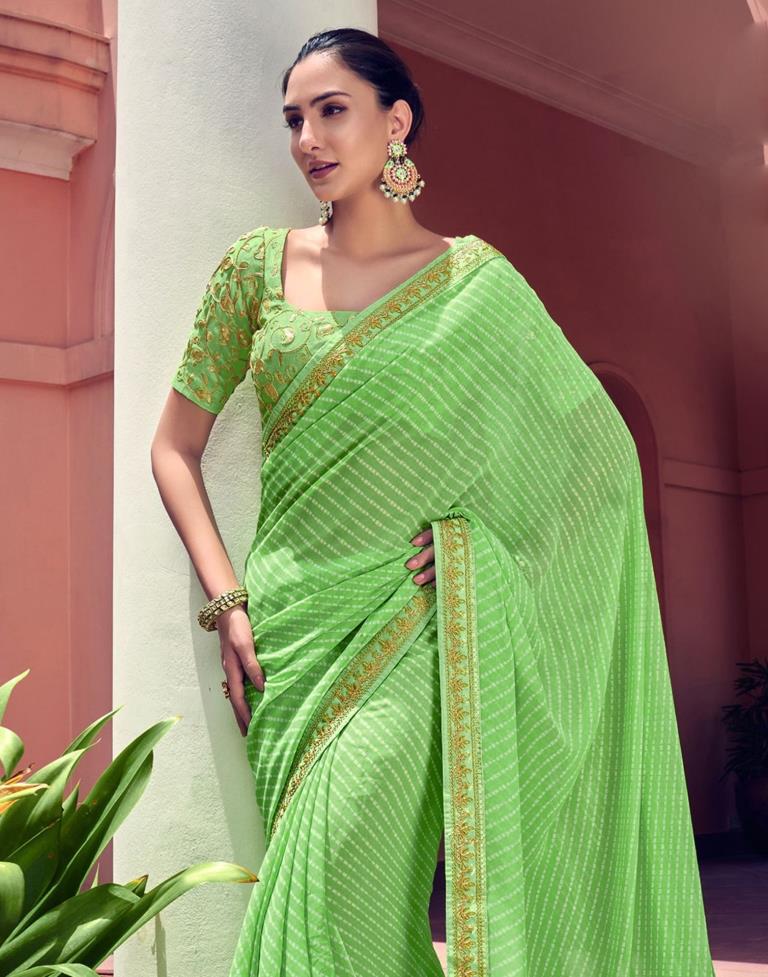 Light Green Leheriya Printed Georgette Saree | Sudathi