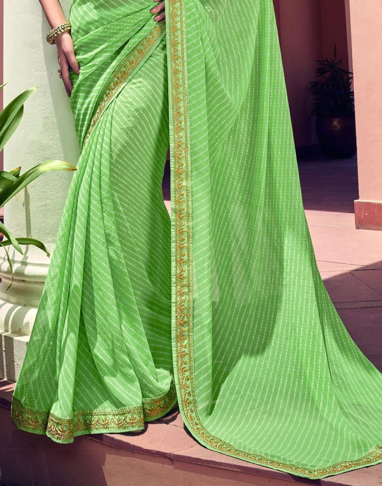 Light Green Leheriya Printed Georgette Saree | Sudathi