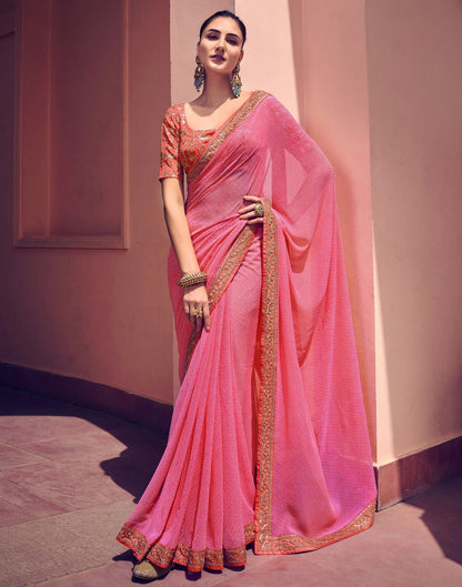 Light Pink Leheriya Printed Georgette Saree | Sudathi