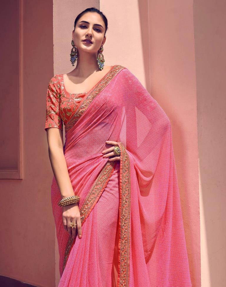 Light Pink Leheriya Printed Georgette Saree | Sudathi