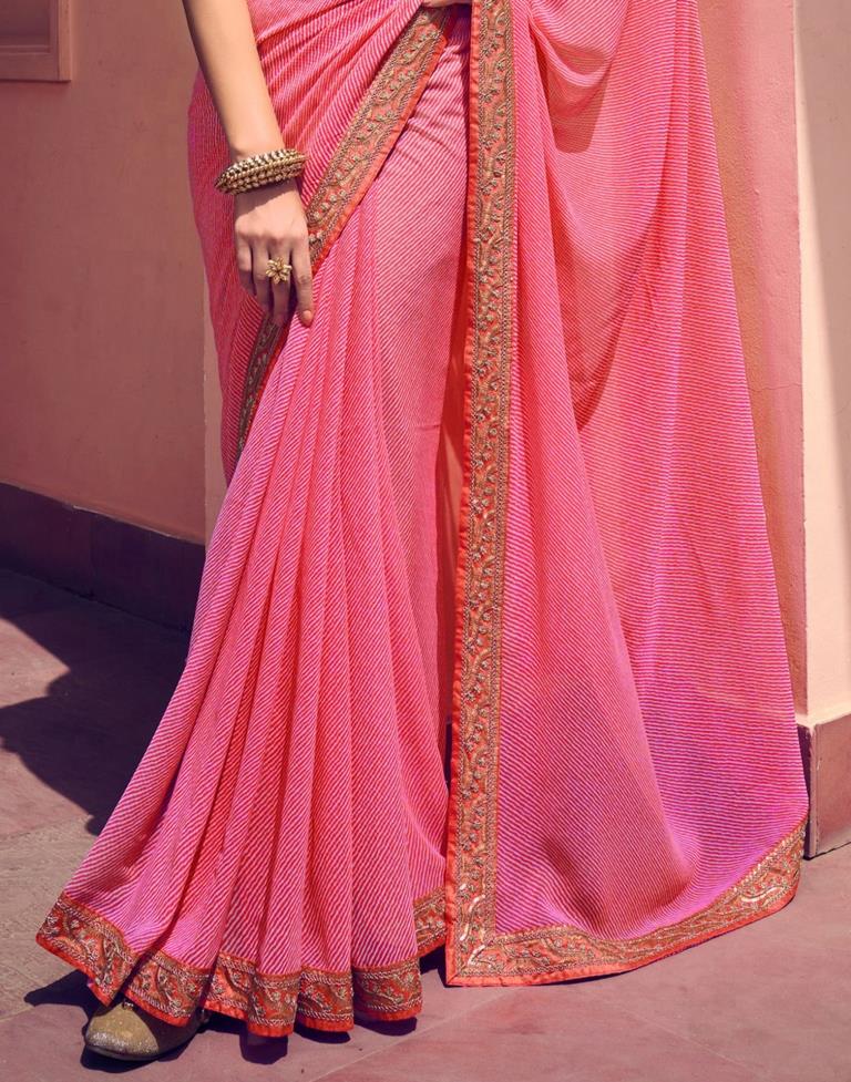 Light Pink Leheriya Printed Georgette Saree | Sudathi