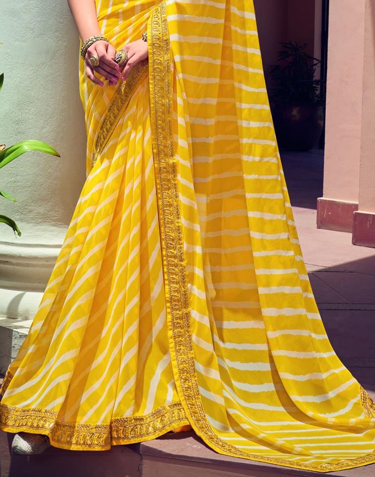 Yellow Leheriya Printed Georgette Saree | Sudathi