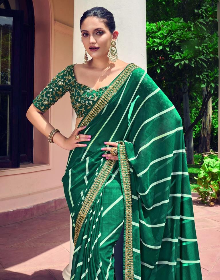 Green Leheriya Printed Georgette Saree | Sudathi