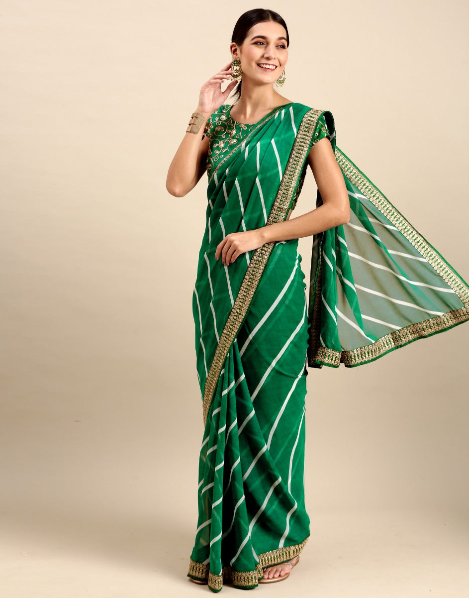 Green Leheriya Printed Georgette Saree | Sudathi