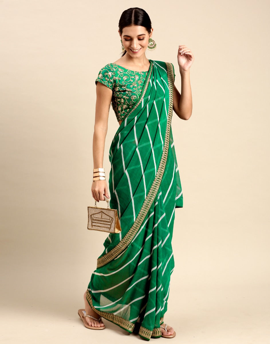 Green Leheriya Printed Georgette Saree | Sudathi