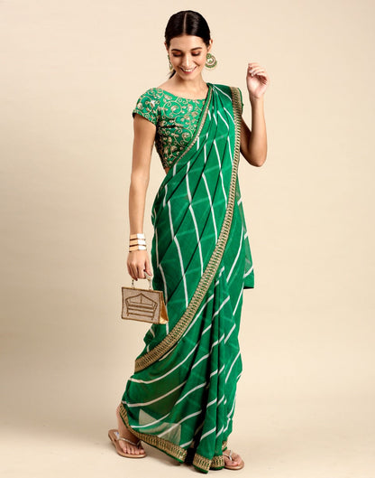 Green Leheriya Printed Georgette Saree | Sudathi