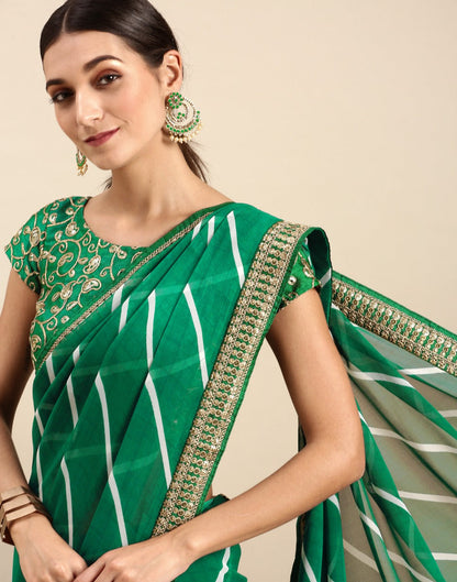 Green Leheriya Printed Georgette Saree | Sudathi