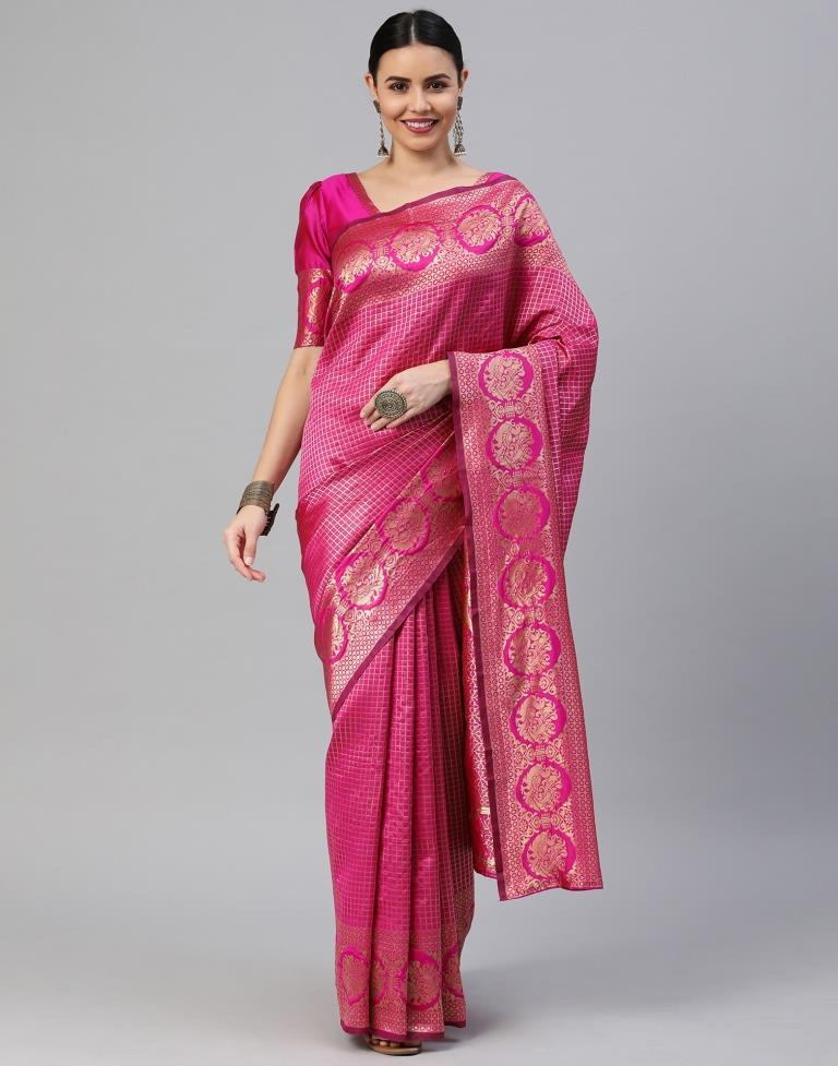Hot Pink Weaving Silk Saree