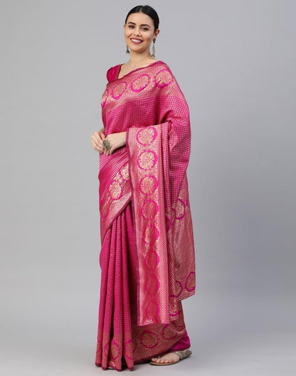 Hot Pink Weaving Silk Saree