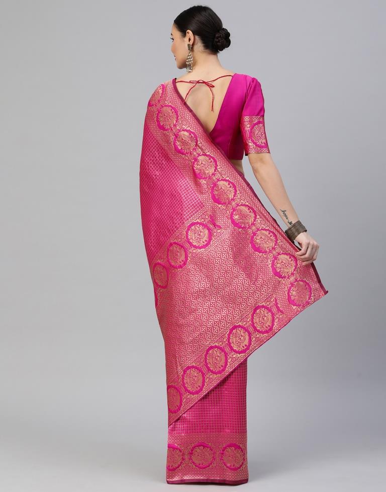 Hot Pink Weaving Silk Saree