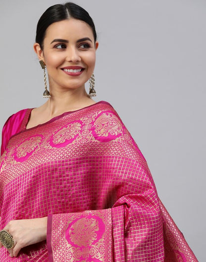 Hot Pink Weaving Silk Saree