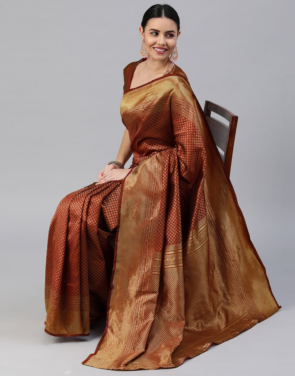 Brown Banarasi Silk Saree | Sudathi