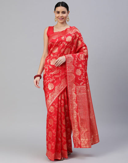 Red And Golden Banarasi Jacquard Saree | Sudathi