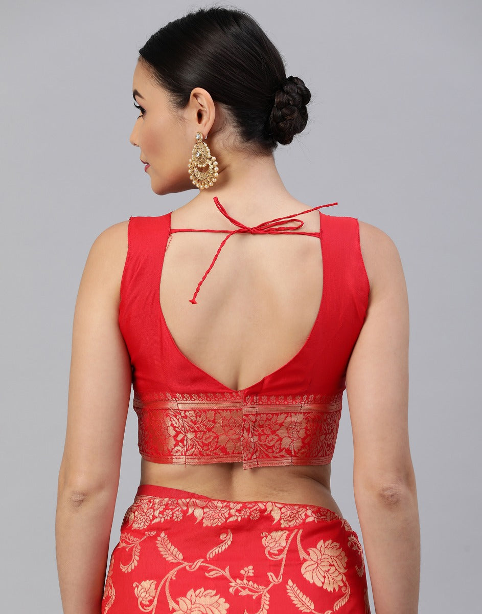 Red And Golden Banarasi Jacquard Saree | Sudathi