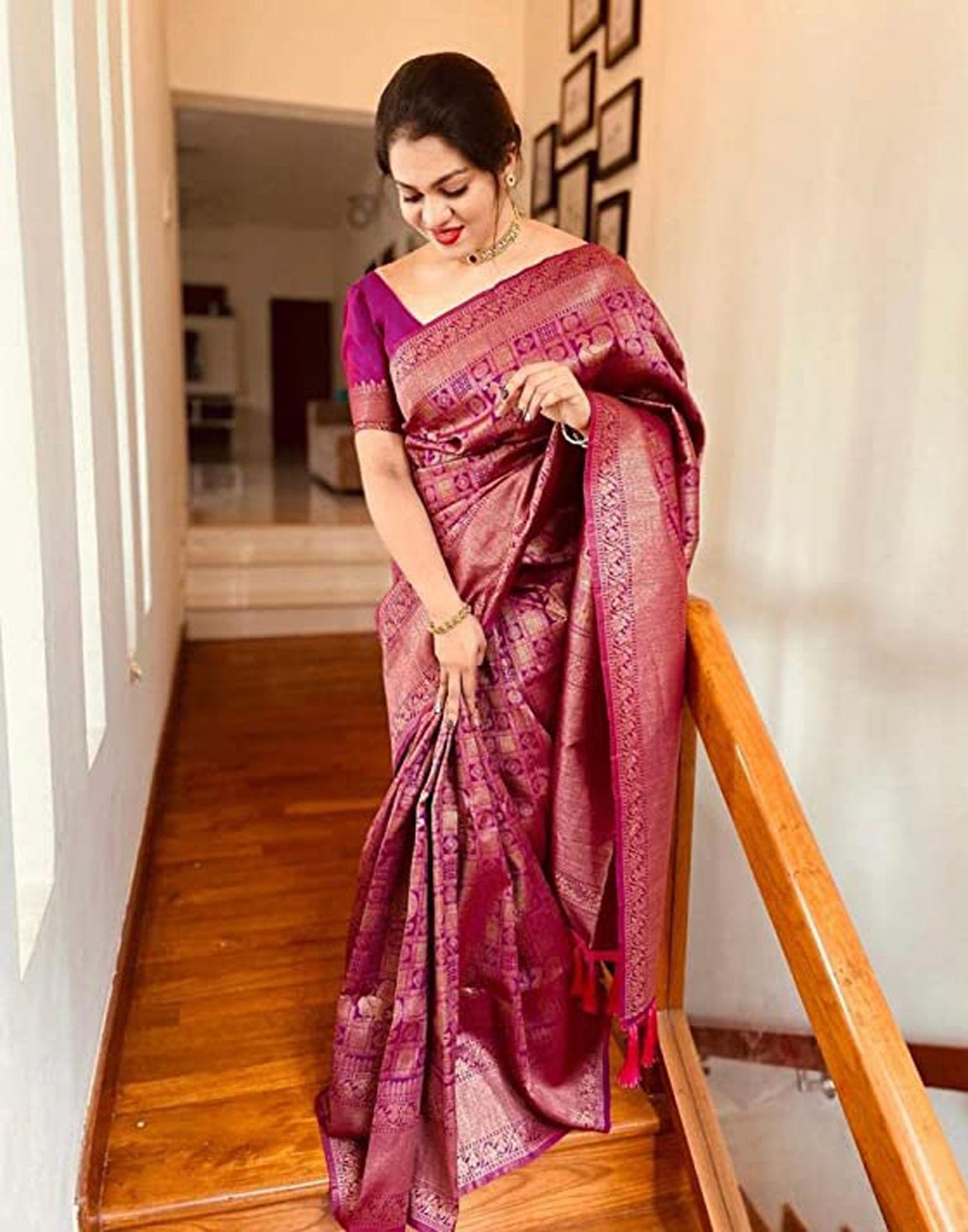 Magenta Banarasi Silk Saree | Sudathi