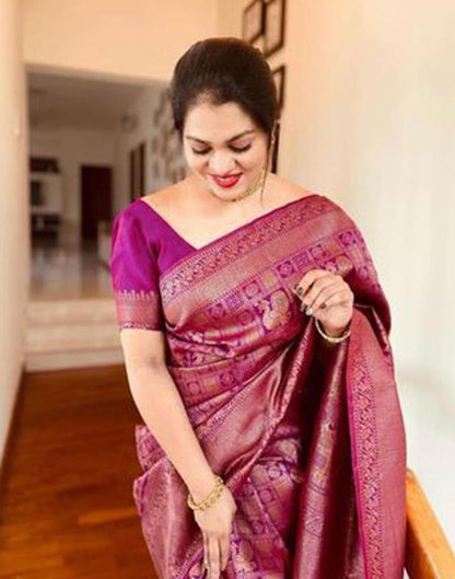 Magenta Banarasi Silk Saree | Sudathi