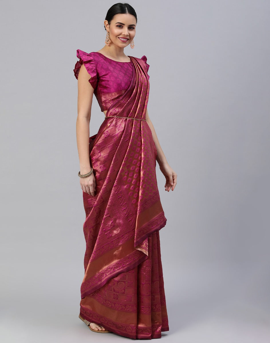 Magenta Banarasi Silk Saree | Sudathi
