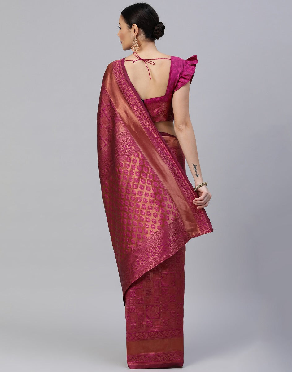 Magenta Banarasi Silk Saree | Sudathi