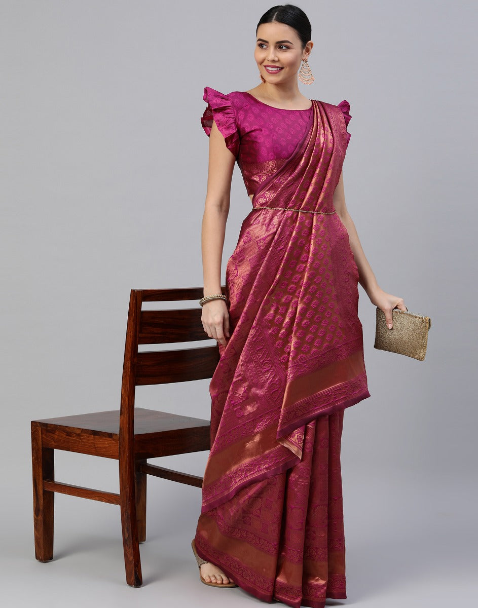 Magenta Banarasi Silk Saree | Sudathi