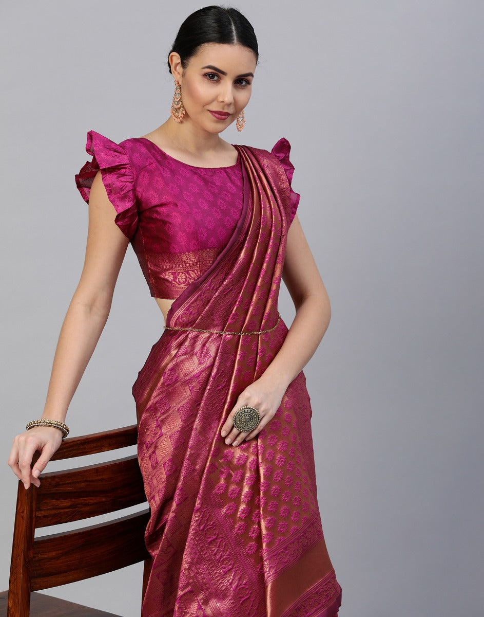 Magenta Banarasi Silk Saree | Sudathi