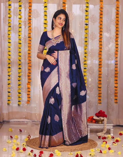 Navy Blue Banarasi Silk Saree | Sudathi