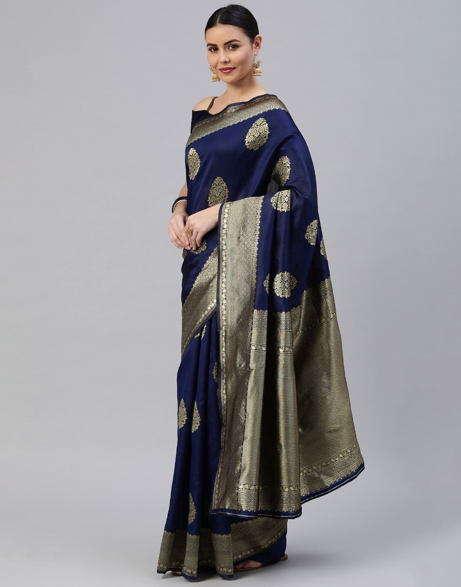 Navy Blue Banarasi Silk Saree | Sudathi
