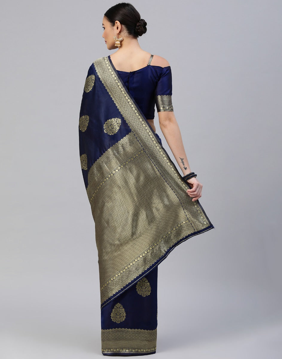 Navy Blue Banarasi Silk Saree | Sudathi
