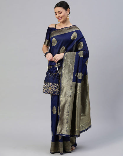 Navy Blue Banarasi Silk Saree | Sudathi
