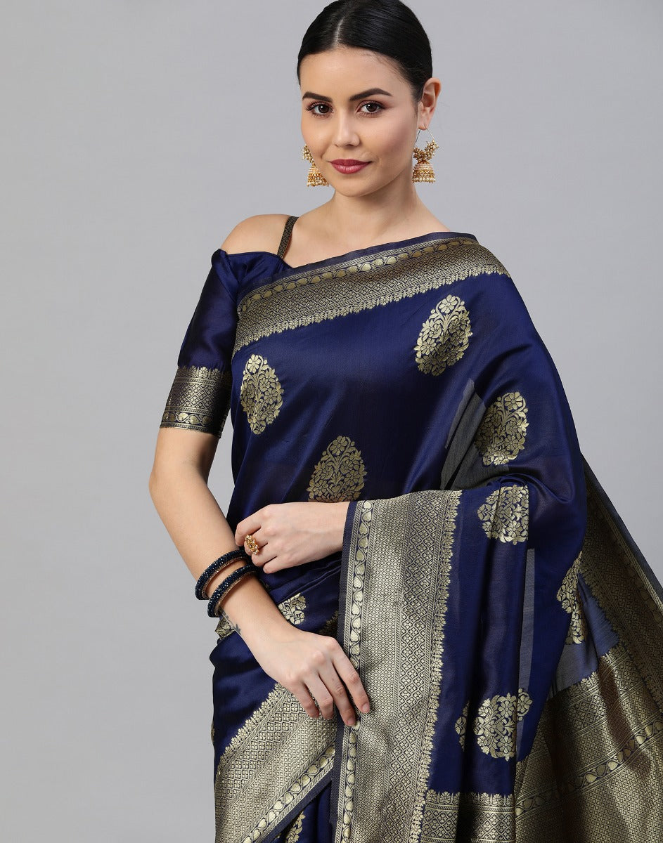 Navy Blue Banarasi Silk Saree | Sudathi