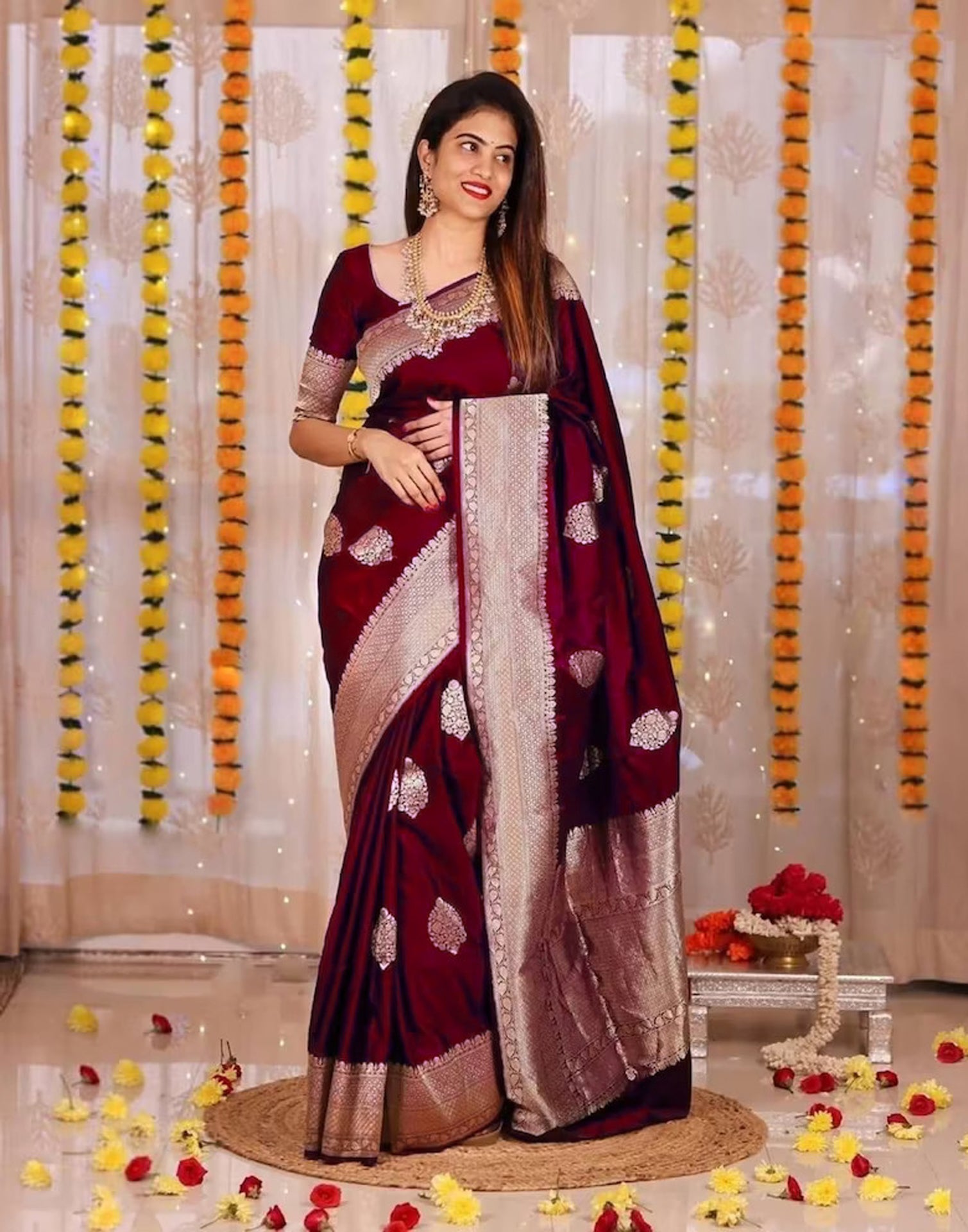 Maroon Banarasi Silk Saree | Sudathi