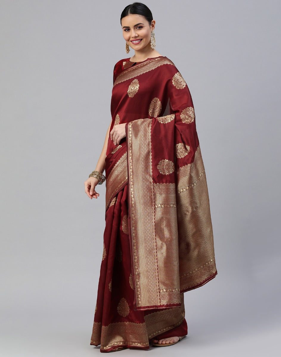 Maroon Banarasi Silk Saree | Sudathi