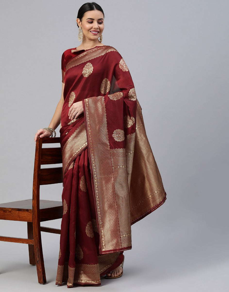 Maroon Banarasi Silk Saree | Sudathi