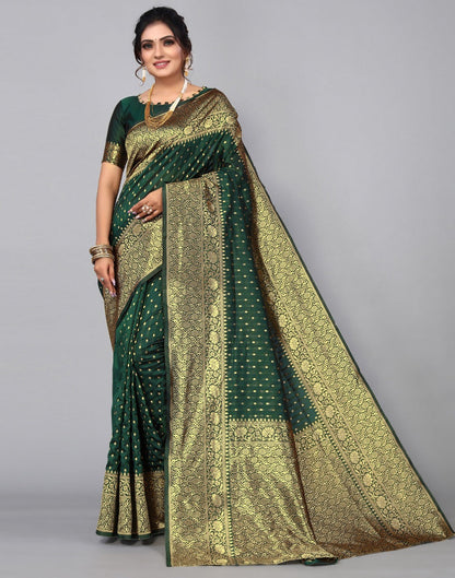 Bottle Green Banarasi Silk Saree | Sudathi