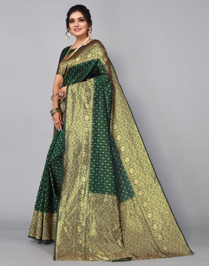 Bottle Green Banarasi Silk Saree | Sudathi