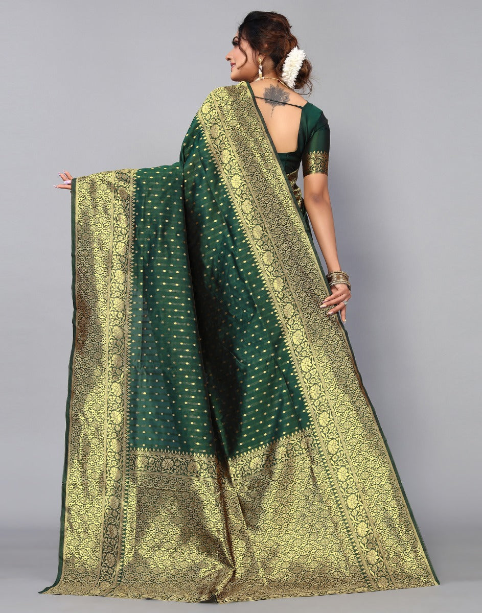 Bottle Green Banarasi Silk Saree | Sudathi