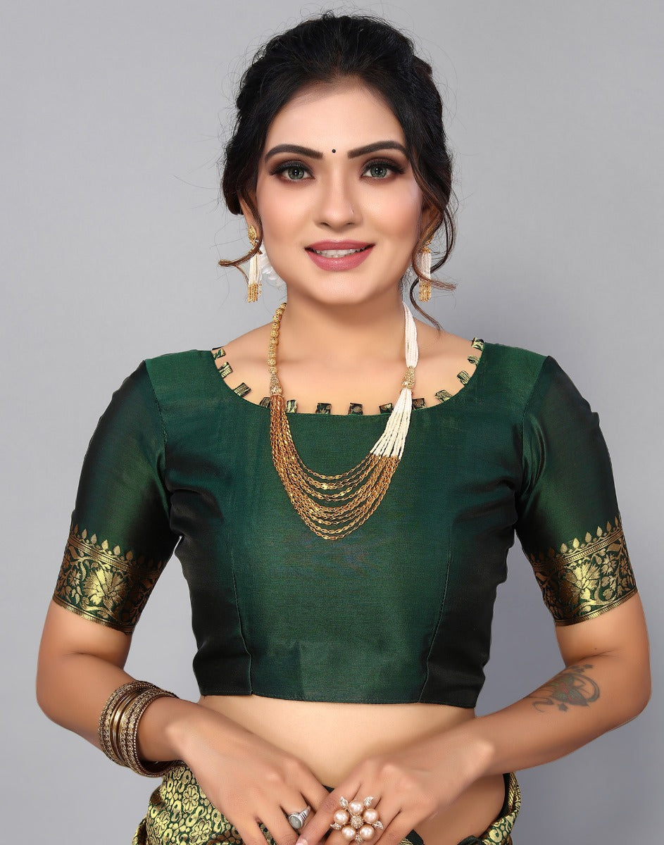 Bottle Green Banarasi Silk Saree | Sudathi