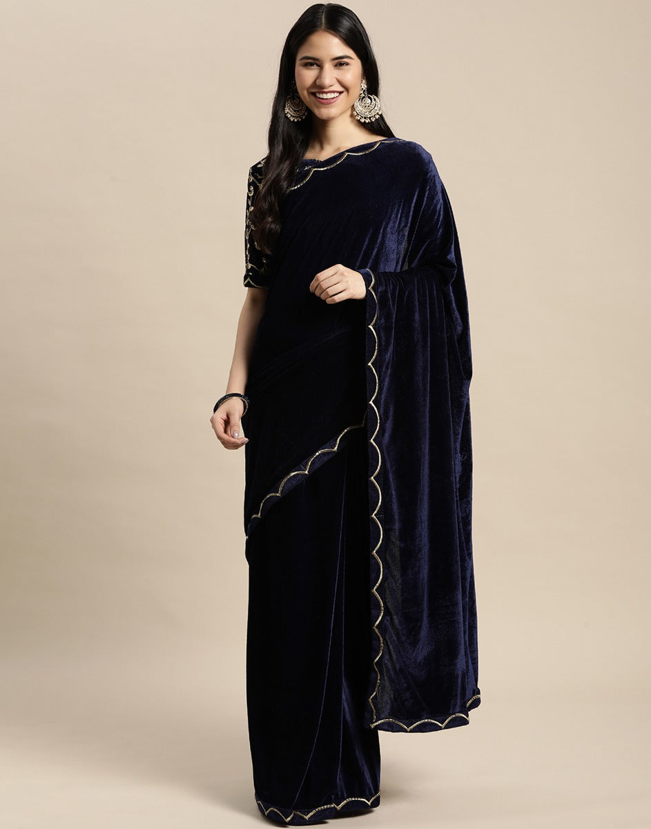 Blue Velvet Saree | Sudathi
