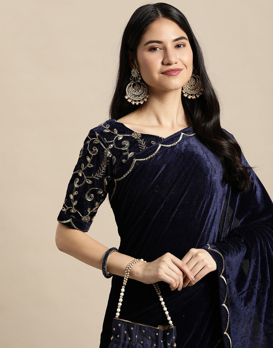 Blue Velvet Saree | Sudathi