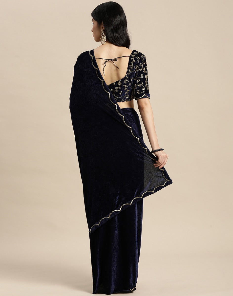 Blue Velvet Saree | Sudathi