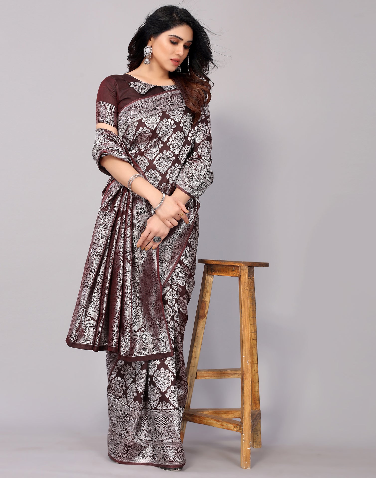 Brown Banarasi Silk Saree | Sudathi