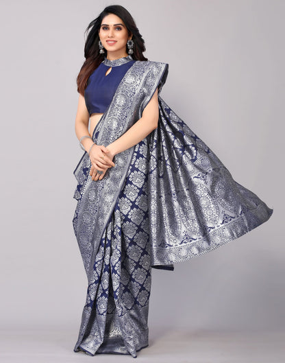 Navy Blue Banarasi Silk Saree | Sudathi