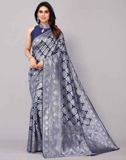 Navy Blue Banarasi Silk Saree | Sudathi