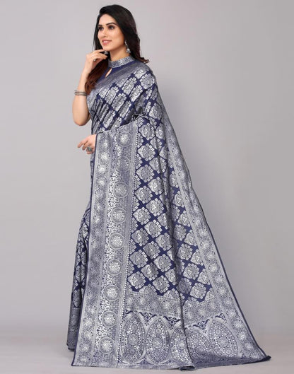 Navy Blue Banarasi Silk Saree | Sudathi