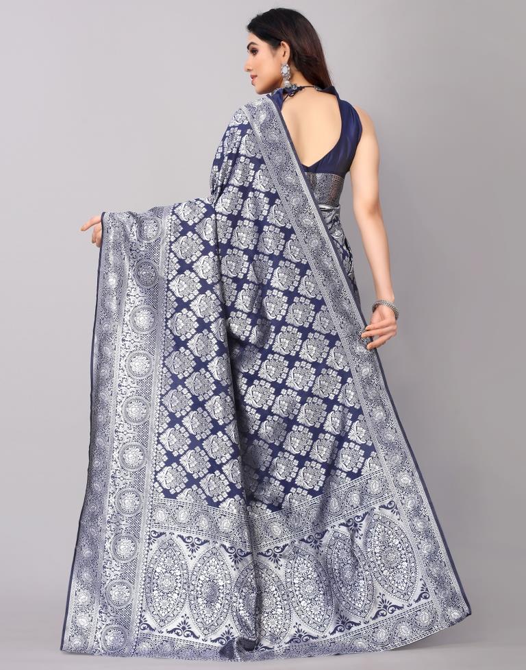 Navy Blue Banarasi Silk Saree | Sudathi