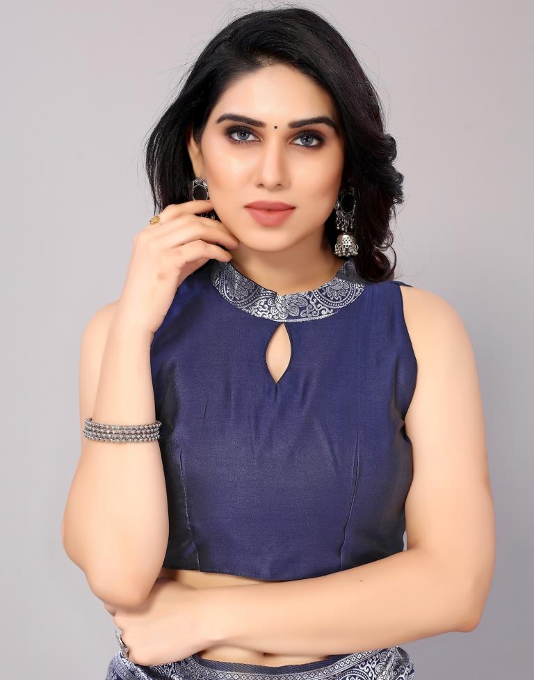 Navy Blue Banarasi Silk Saree | Sudathi